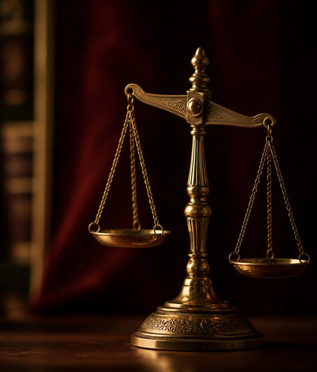 Balança da justiça em tons dourados